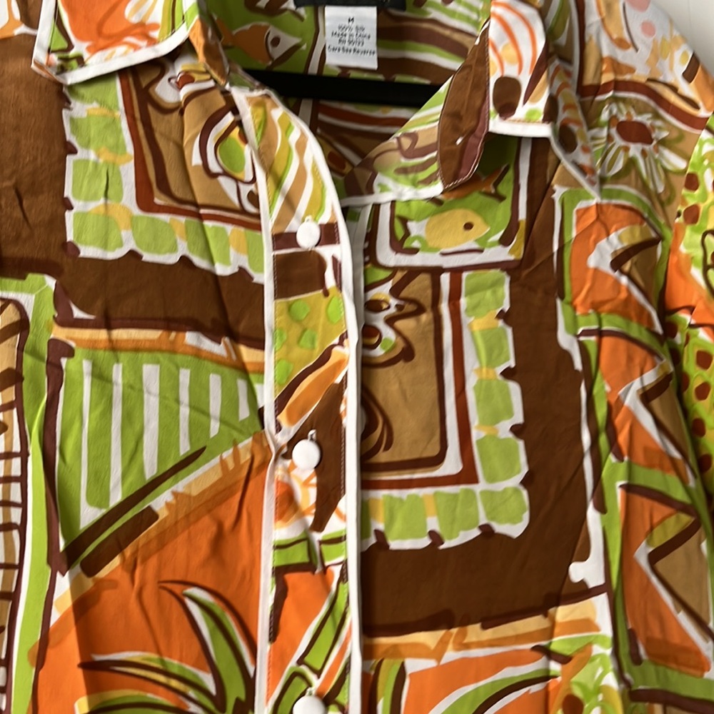 Bob Mackie in excellent condition silk button up tropical bohemian shirt - Picture 3 of 6